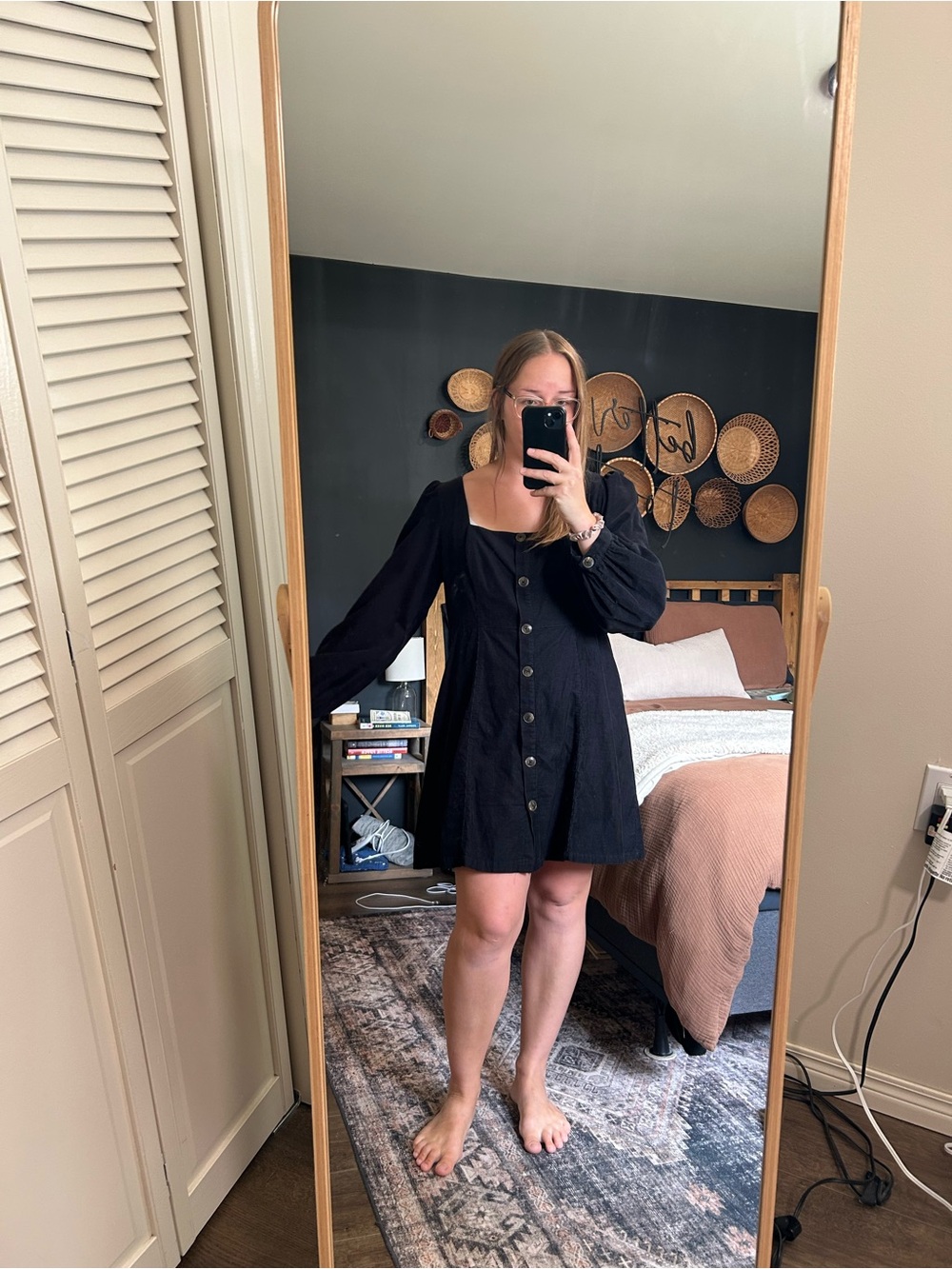 Ever New Black Button-Front Square-Neck Mini Dress